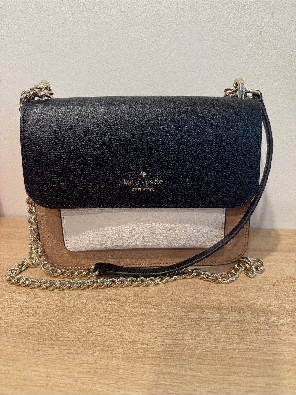 kate spade Tricolor Leather Shoulder Bag - Black, White, Tan